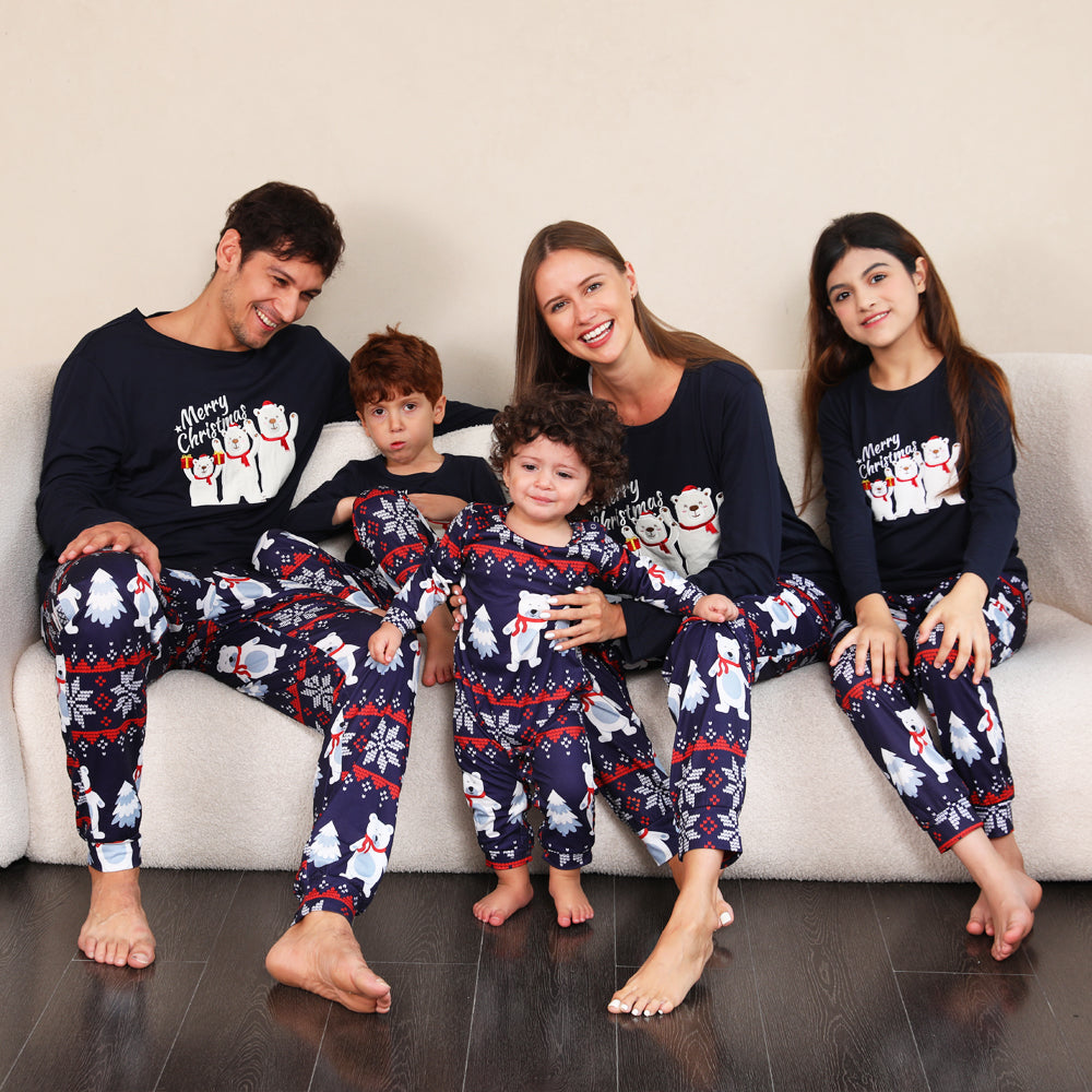 Christmas Family Matching Pajamas Set Navy Polar Bear Pajamas