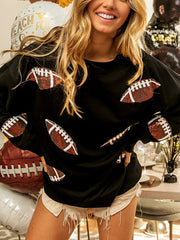 Sequined Rugby Crew Neck Loose Sweatshirt