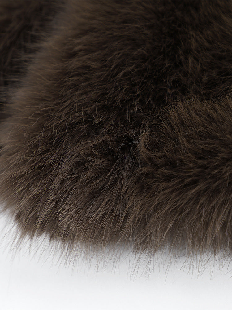 Plush coat with fur collar