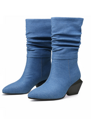 JADY ROSE | BLOCK HEEL DENIM RUCHED ANKLE BOOTS