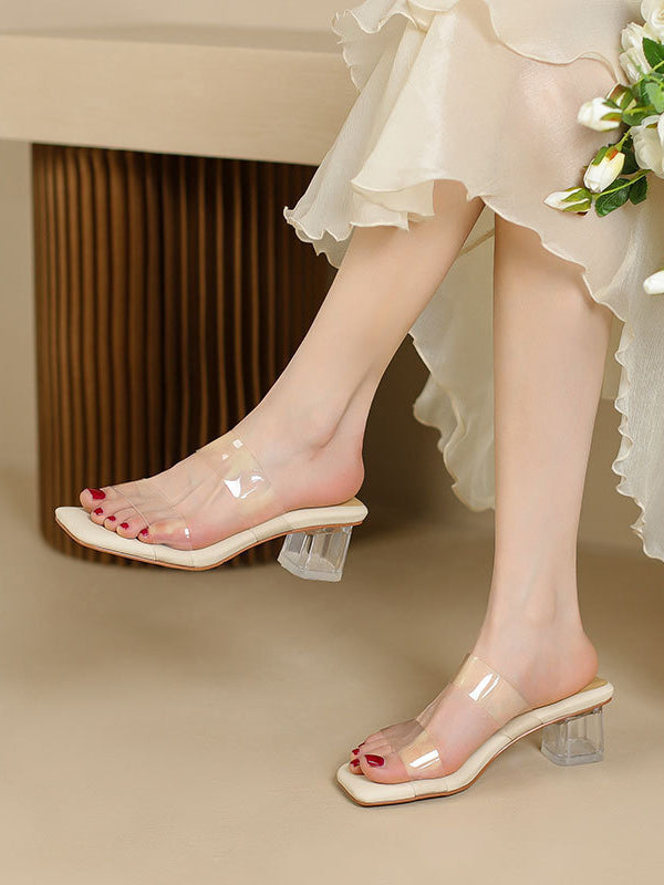 Open Toe Split-Joint Square-Toe Transparent Pumps Sandals Slippers