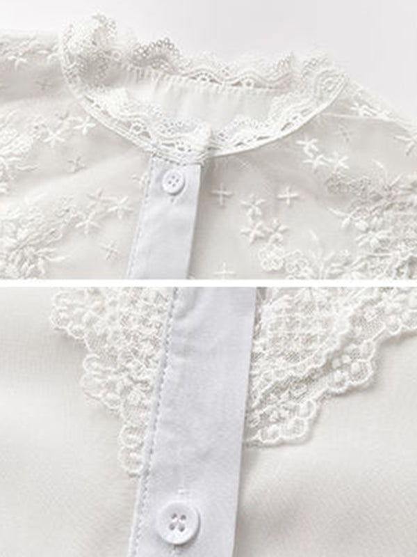 Urban Black White Lace Split-Joint Hollow Blouse