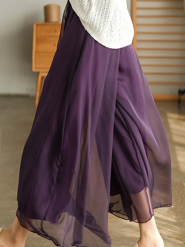 Casual Solid Color Chiffon Column Wide Leg Pants&Skirt