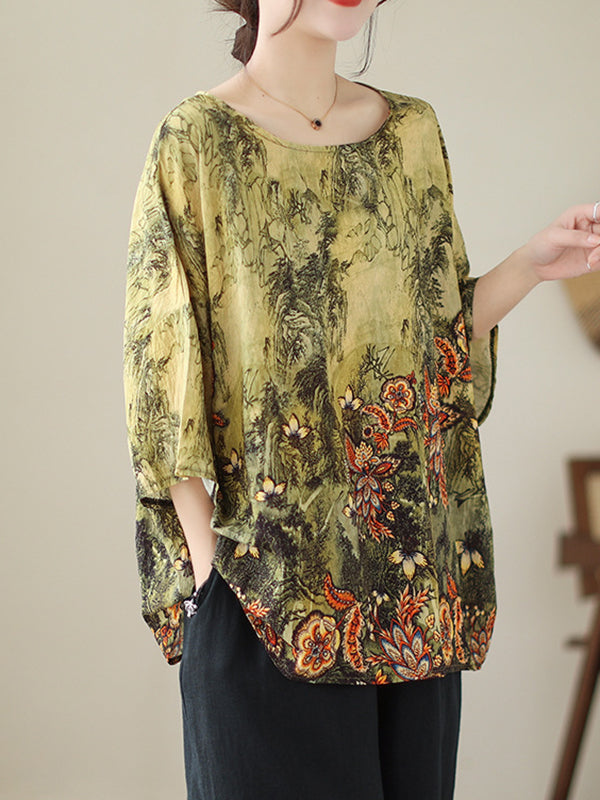 Loose Short Sleeves Printed Round-Neck T-Shirts Tops