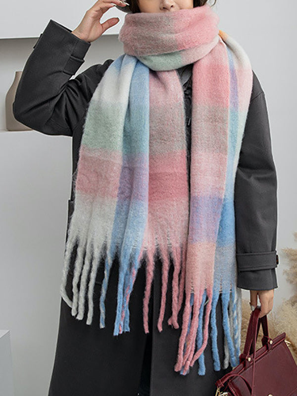 Thick Keep Warm Plaid Tasseled Shawl&Scarf