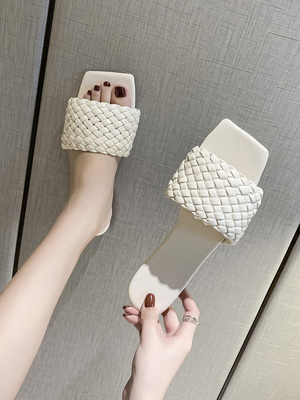 Open Toe Solid Color Split-Joint Square-Toe Slippers