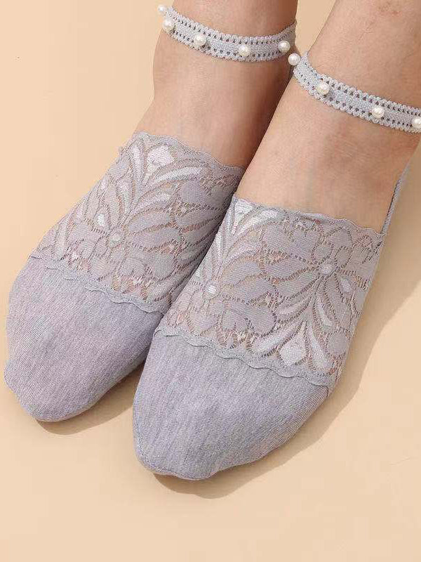 Casual Split-Joint Lace With Beads Socks Accessories