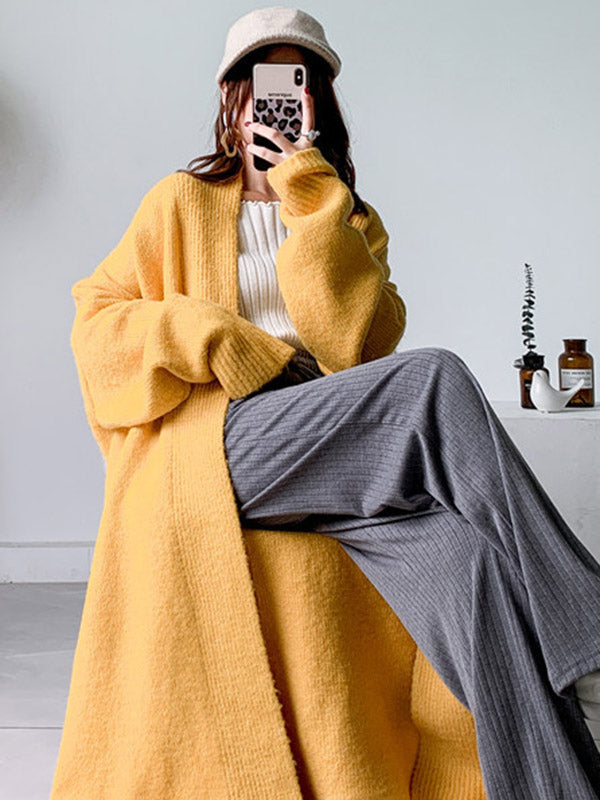 Urban Simple Loose Solid Color Knitting Cardigan Coat