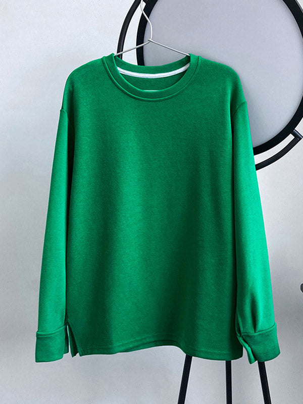 3 Colors Loose Casual Solid Color Split-Side T-Shirt Top