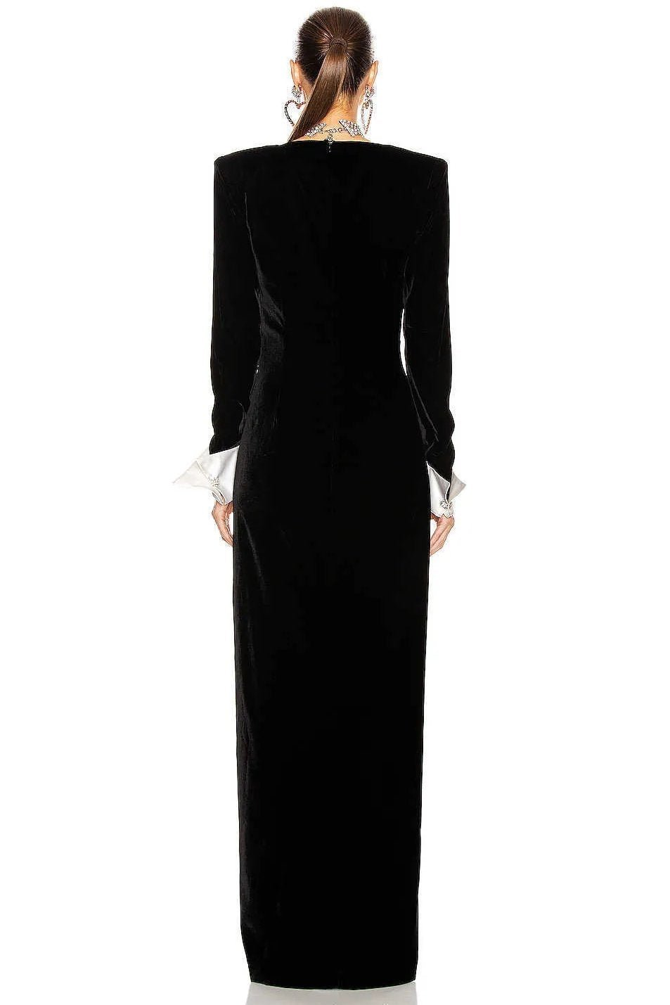 Nico V-neck Diamante Slit Velvet Maxi Dress