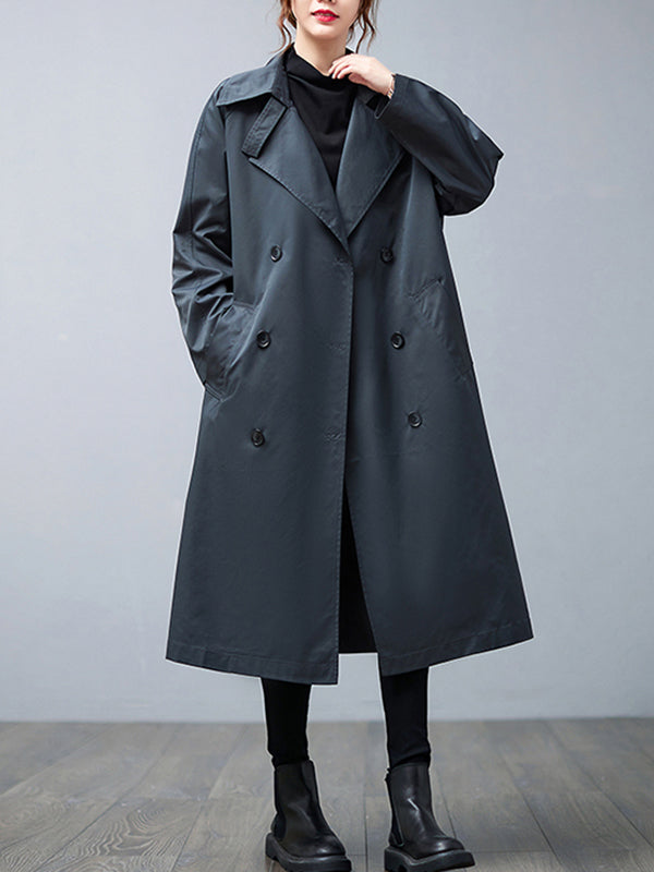 Loose Buttoned Notched Collar Trench Coat