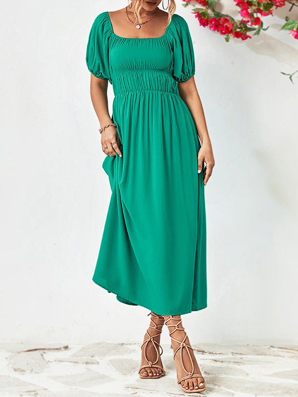 Loose Short Sleeves Solid Color Off-The-Shoulder Midi Dresses