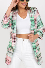 Casual Blazer For Women Color Plaid Long Sleeve Open Front Work Office Suit Jacket With Pocket