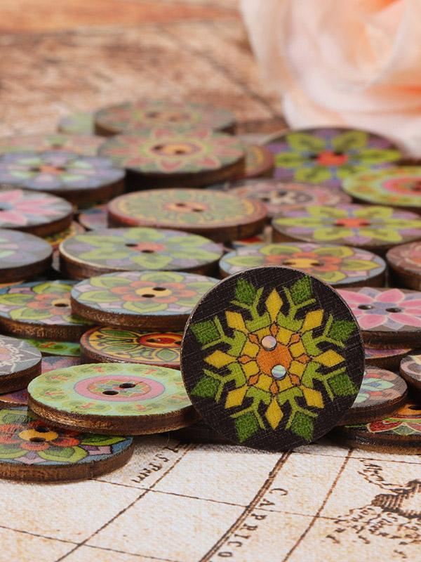 About 100Pcs Multi-Color Printed Round Buttons