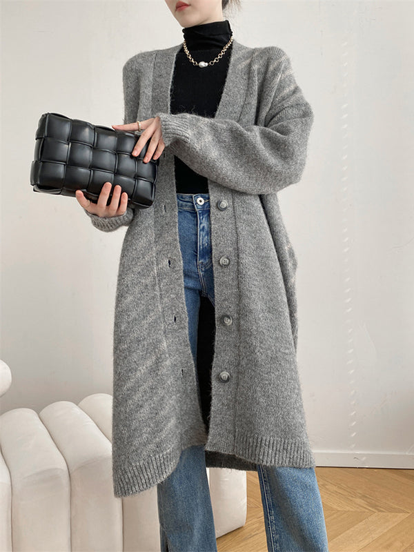 Urban Loose Solid Color Thick Thread Knitting Cardigan Coats