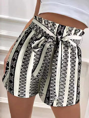 High Waisted Loose Elasticity Printed Split-Joint Tied Waist Shorts