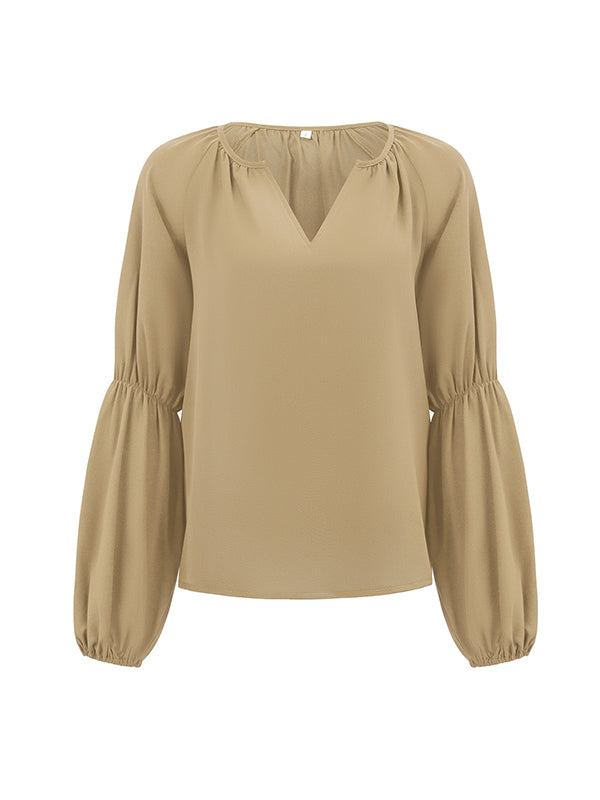 Loose Solid Color V-Neck Blouses&Shirts Tops