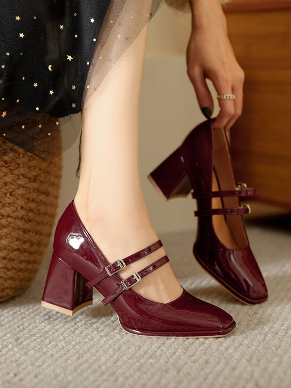 Shallow Cut Square-Toe Mary Janes Pumps