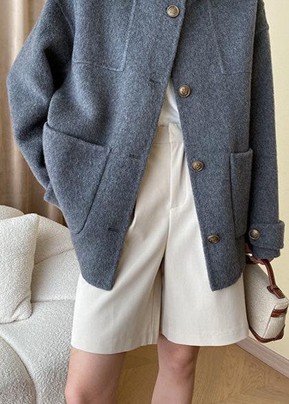 Chic Wool-Blend Buttoned Coat with Stand Collar