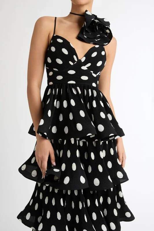 Verna Polka Dot Tiered Midi Dress