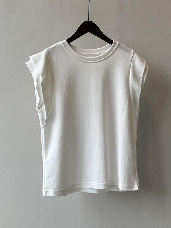 Loose Sleeveless Split-Joint Round-Neck T-Shirts Tops