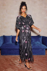 Nina Floral Embroidered Sequins Maxi Dress