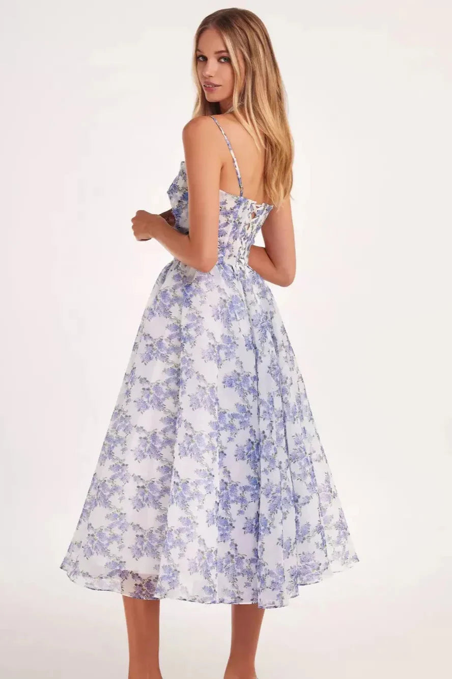 Hydrangea Haven - Dreamy Spaghetti Strap Midi Dress