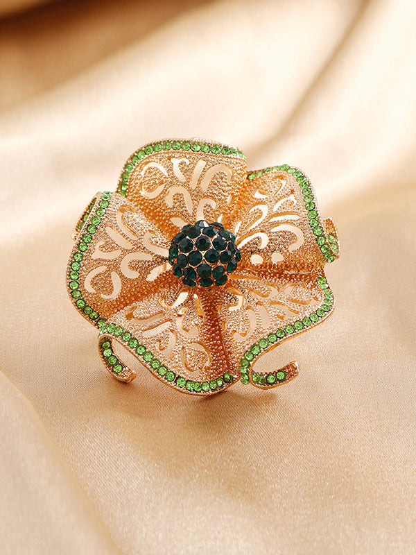 Adjustable Flower Shape Hollow Rhinestone Rings Accessories