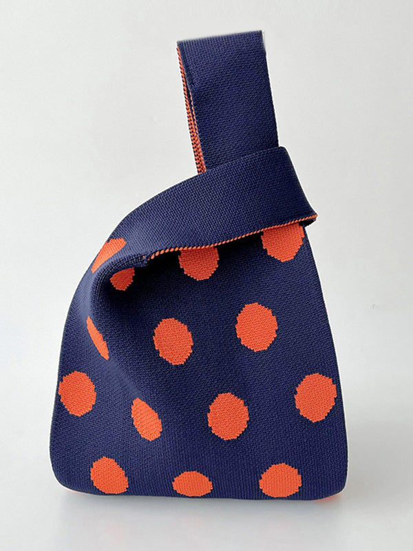 Contrast Color Polka-Dot Split-Joint Woven Bags Handbags