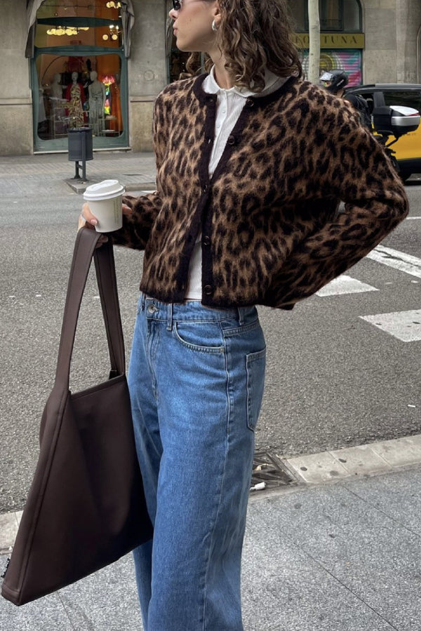 Wool and Alpaca Blend Animal Print Cardigan