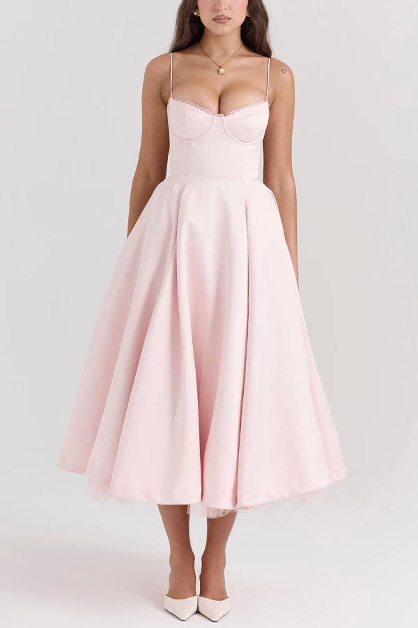 Suspender V-Neck Sleeveless Tutu Maxi Dress