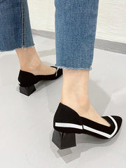 Contrast Color Pointed-Toe V-Cut Pumps