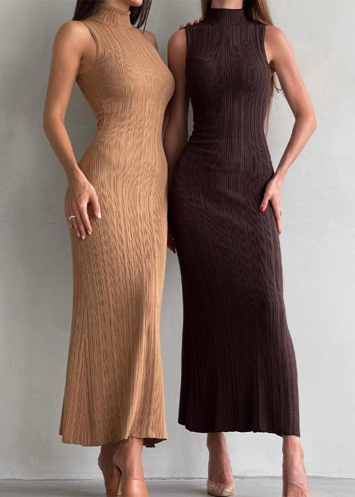 Caramel Ribbed Sleeveless Maxi Dress