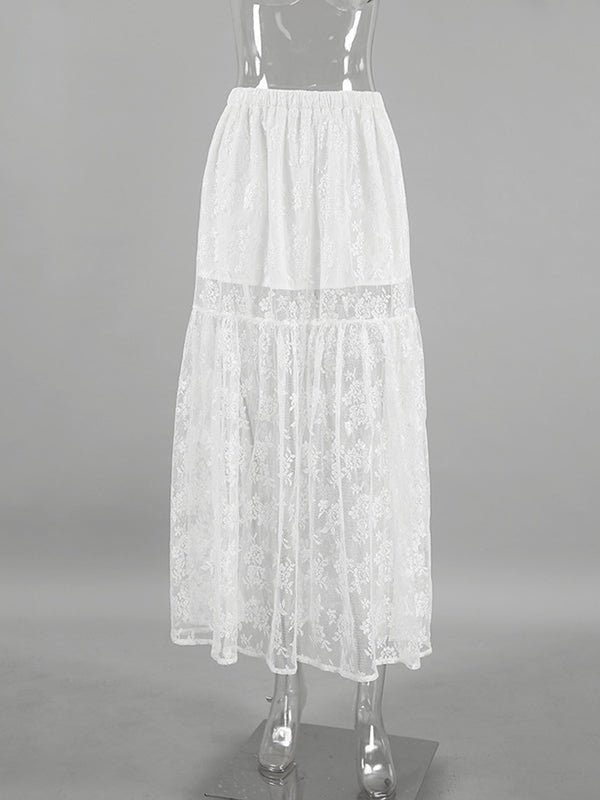 A-Line Loose Elasticity See-Through Split-Joint Skirts Bottoms