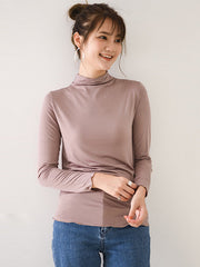 10 Colors Simple Solid Color Long Sleeves High-Neck T-Shirt Top