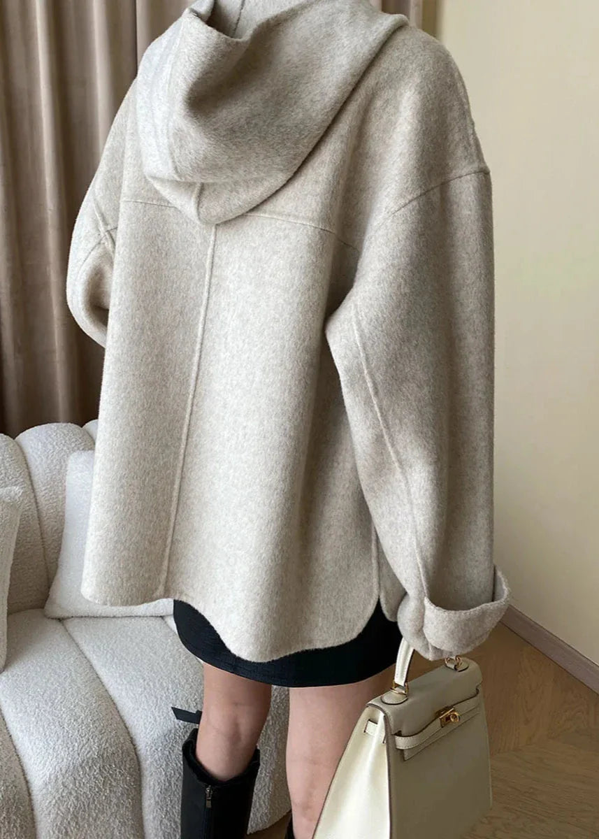 Elegant Wool Blend Hooded Cape Coat