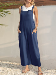 Loose Wide Leg Solid Color Square-Neck Overalls