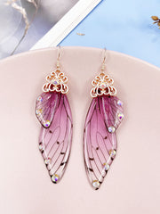 Butterfly Wing Pink Rhinestone Cicada Wing Crystal Earrings