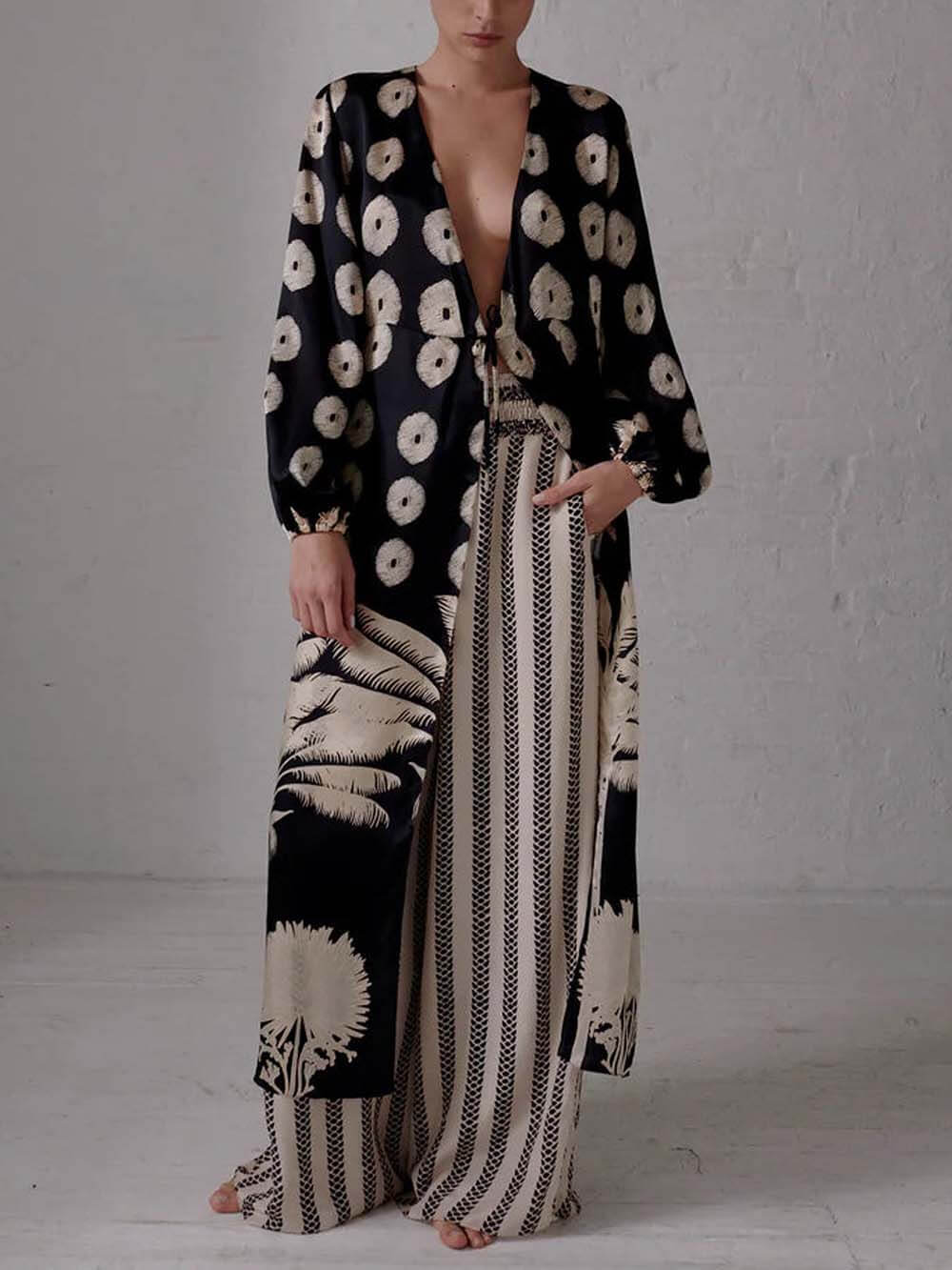 Unique Ethnic Print Oversized Cardigan Top