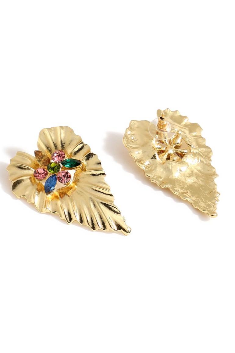 Rhinestone Metal Leaves Shape Earrings