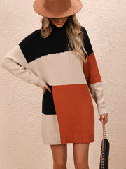 Cindy Color Block Mini Sweater Dress - Orange