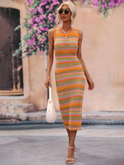 VACAYS CHEVRON KNIT MIDI DRESS - ORANGE