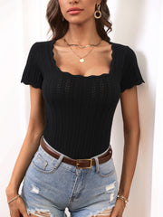 TALIA SHORT SLEEVE KNIT TOP - BLACK