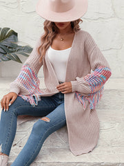 Desert Dreams Knit Fringe Hem Sleeve Cardigan - Beige