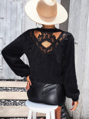 Pretty Petals Lace Floral Pullover Sweater - Black