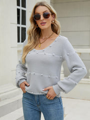 ARIANA POP POM KNIT SWEATER - GREY