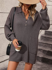 Anastasia Cotton Blend Knit Sweater Dress - Grey