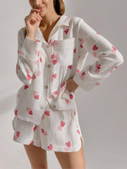 Loose Heart-Shaped Printed Shorts Home Set