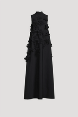 3D Floral High Neck Sleeveless Maxi Dress Black