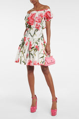 Floral Off-Shoulder Smocking Mini Dress